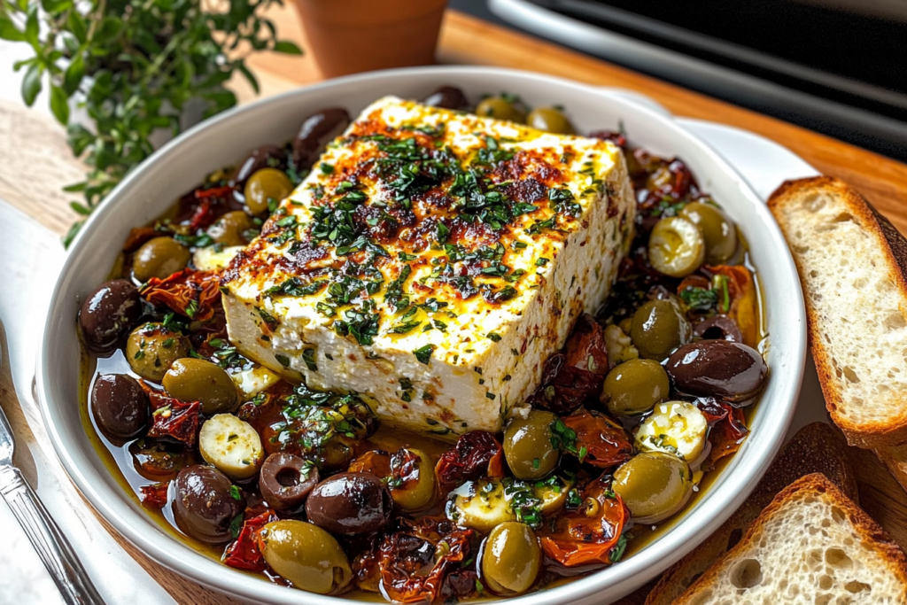 Baked Feta with Olives & Sun-Dried Tomatoes