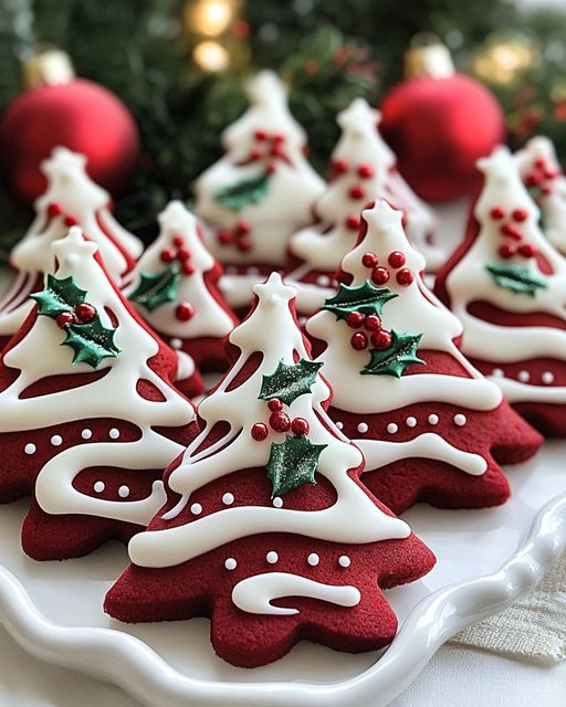 Red Velvet Christmas Tree Cookies