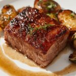 Delicious sous vide crispy pork belly with tender meat and crispy skin