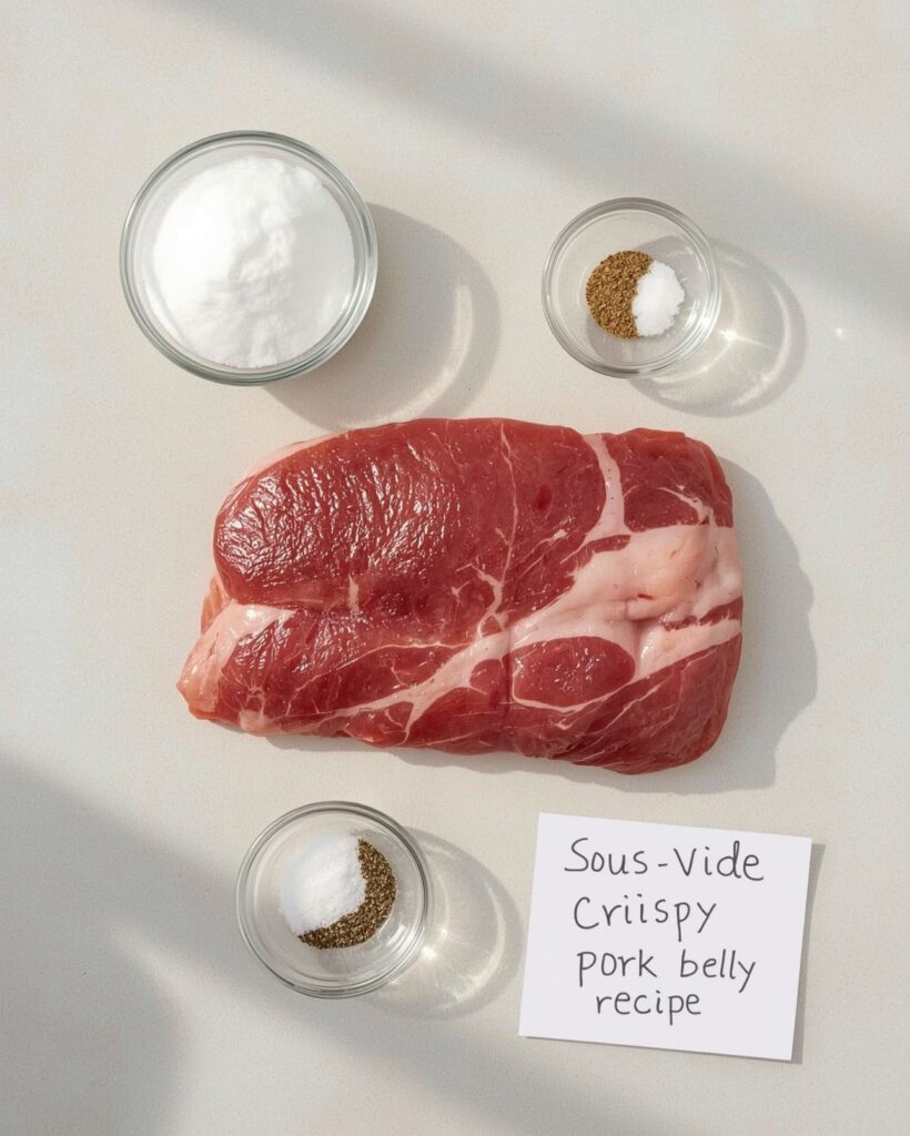 Ingredients for making sous vide crispy pork belly at home.