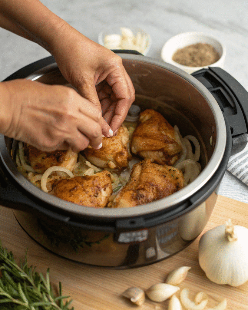 Sautéing chicken and onions for keto instant pot recipes