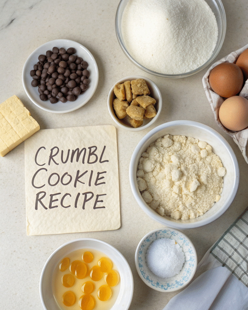Ingredients for making crumbl cookie recipe at home.