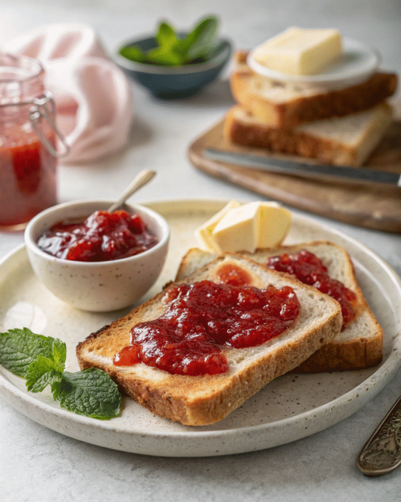 Sure jell recipes served on toast with butter and fresh mint