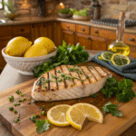 Delicious grilled swordfish recipe with fresh lemons and herbs.