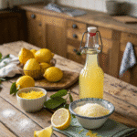 Delicious homemade limoncello recipe with fresh lemons and sugar.