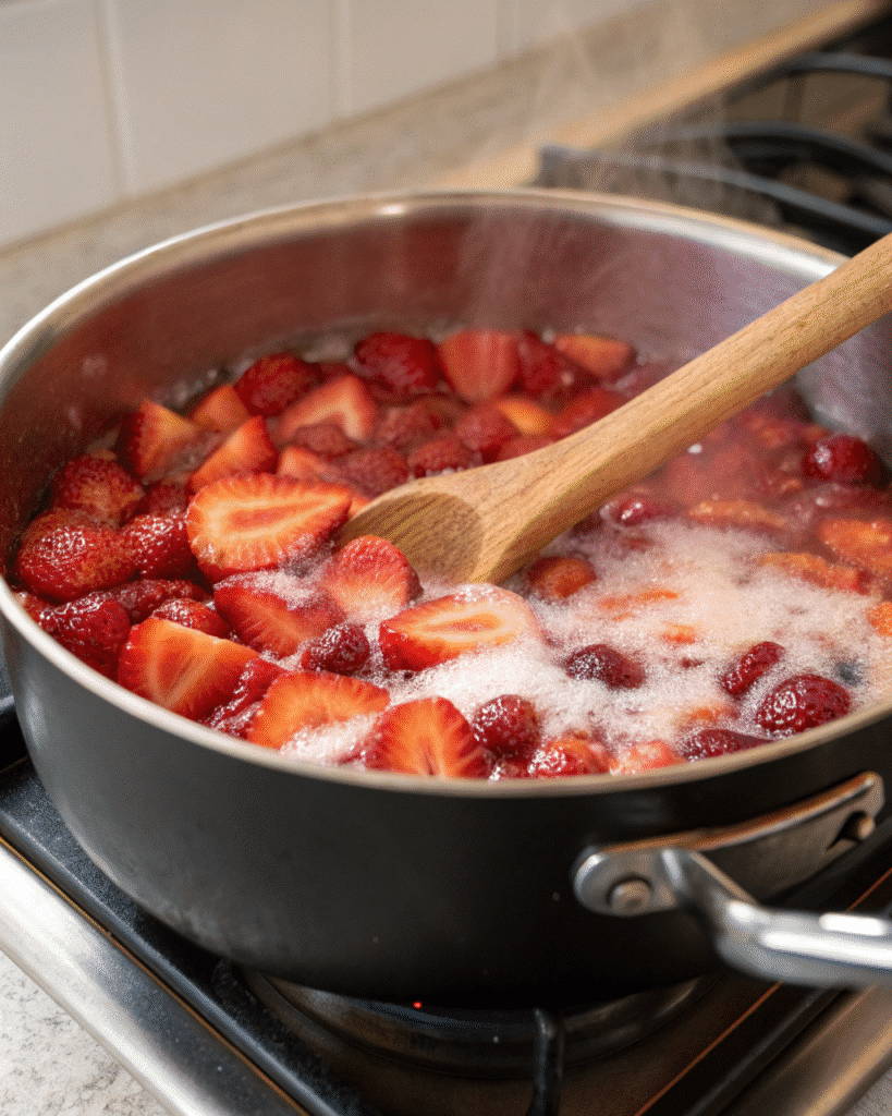 Boiling strawberry mixture for sure jell recipes on the stovetop