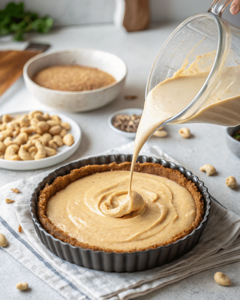 Pouring Paleo Vegan Cheesecake Filling
