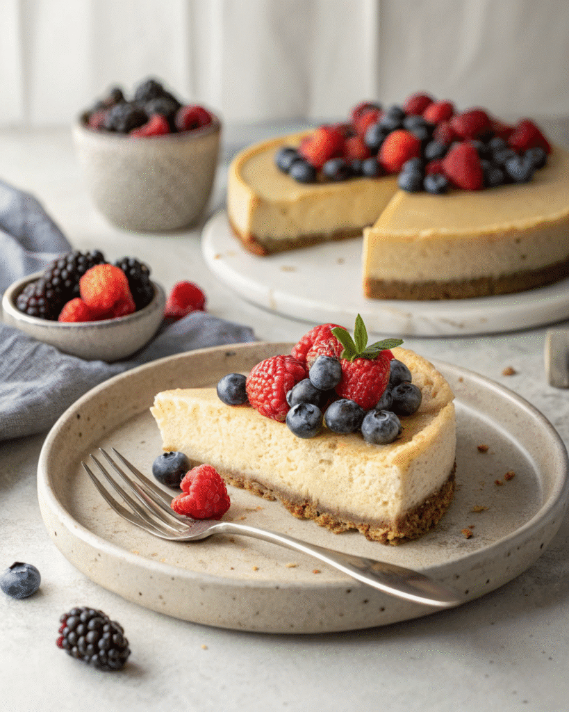 Sliced Paleo Vegan Cheesecake with Toppings