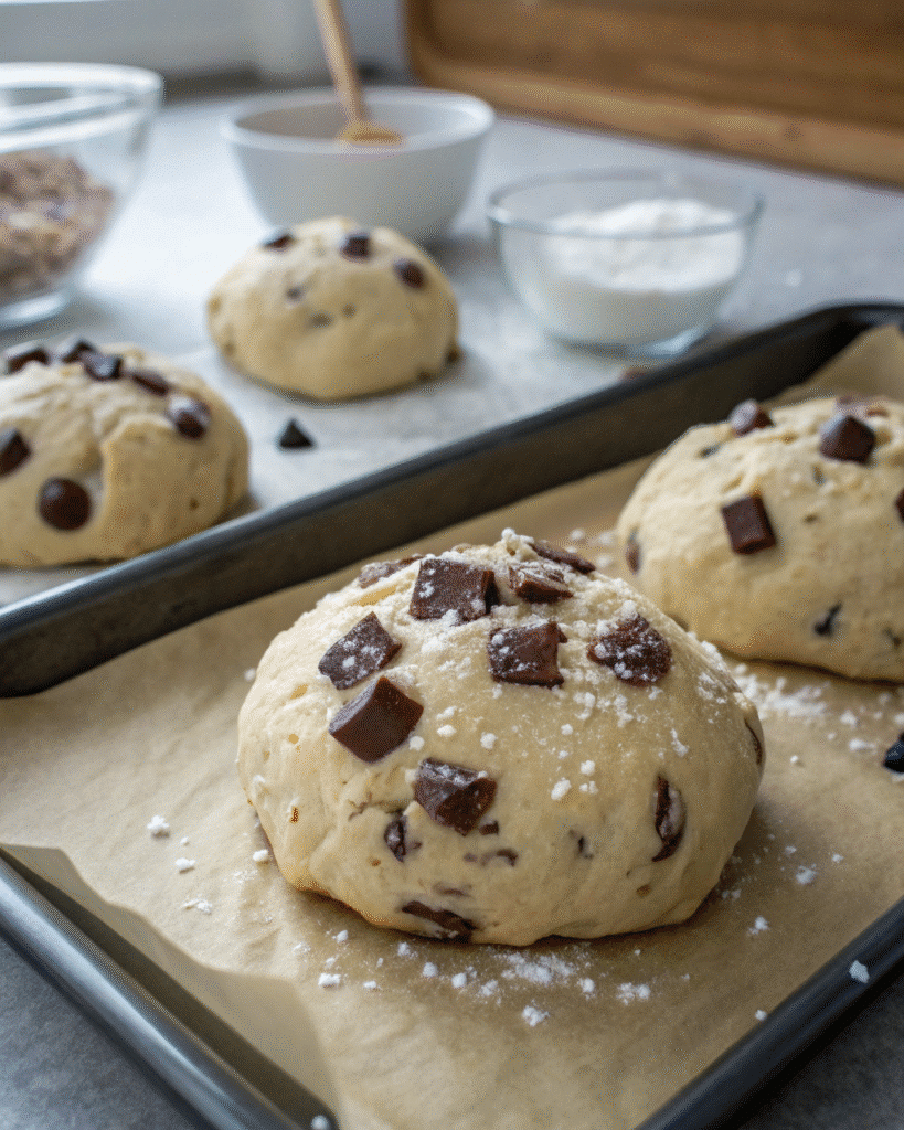 Shaping and baking oversized cookies for crumbl cookie recipe.