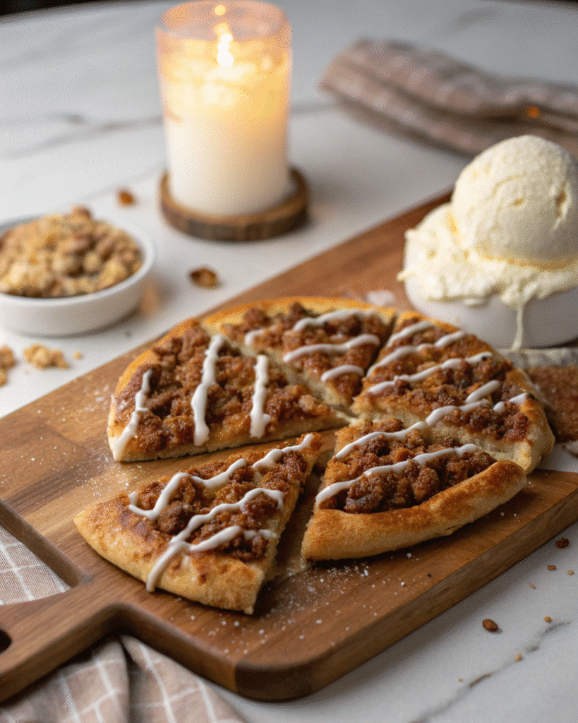 Cinnamon Streusel Pizza slice served